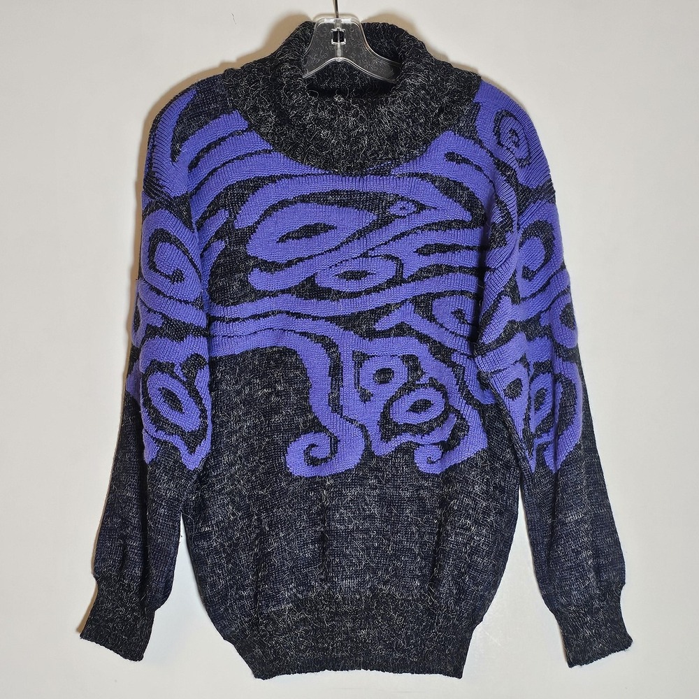 Vintage Sweaters By Jolie Sweater Womens Large Purple Gray Turtleneck Abstract L
